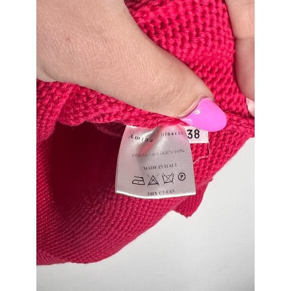 Amina Rubinacci Open Knit Long Sleeve Sweater Cotton Fuchsia Pink Womens Size 38 - Picture 7 of 7